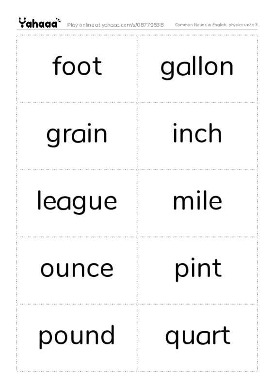 Common Nouns in English: physics units 3 PDF two columns flashcards