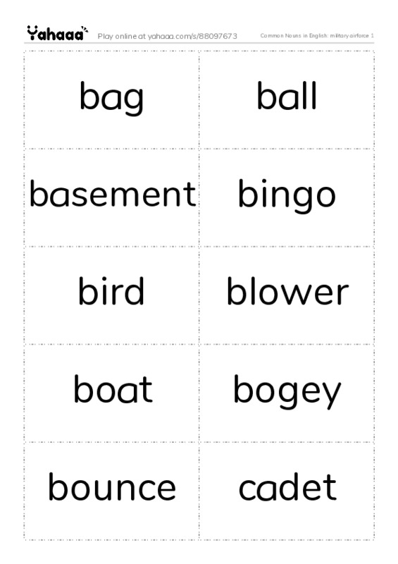 Common Nouns in English: military airforce 1 PDF two columns flashcards