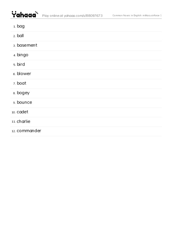 Common Nouns in English: military airforce 1 PDF words glossary