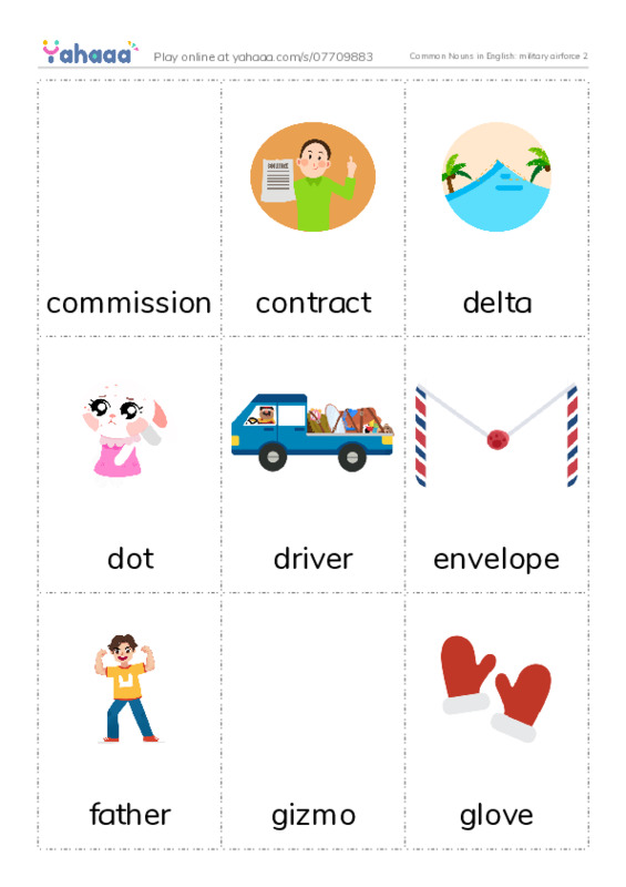 Common Nouns in English: military airforce 2 PDF flaschards with images