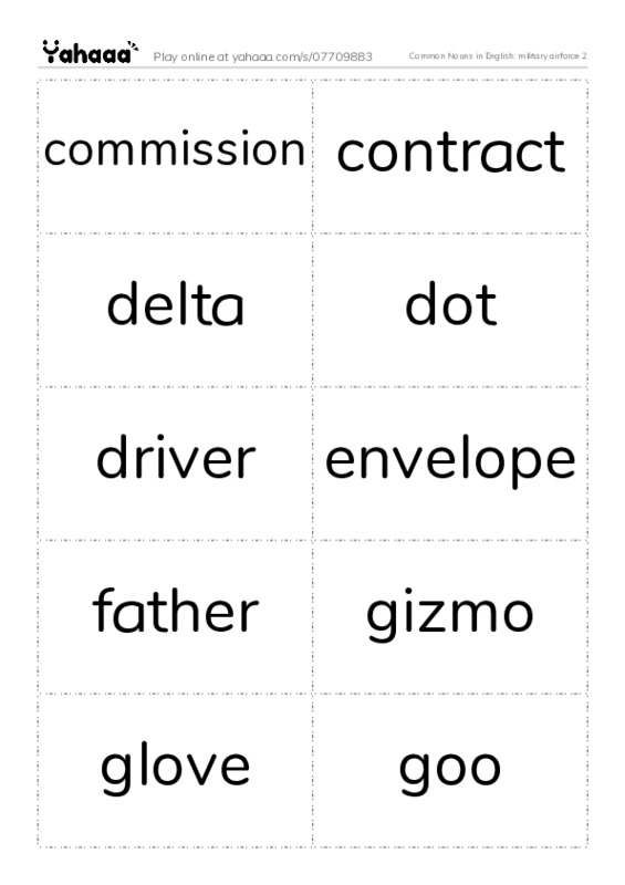 Common Nouns in English: military airforce 2 PDF two columns flashcards