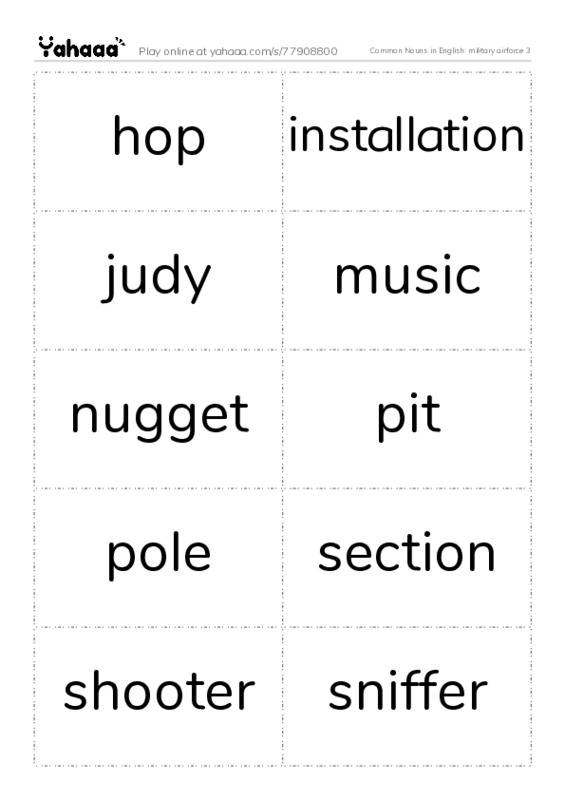 Common Nouns in English: military airforce 3 PDF two columns flashcards