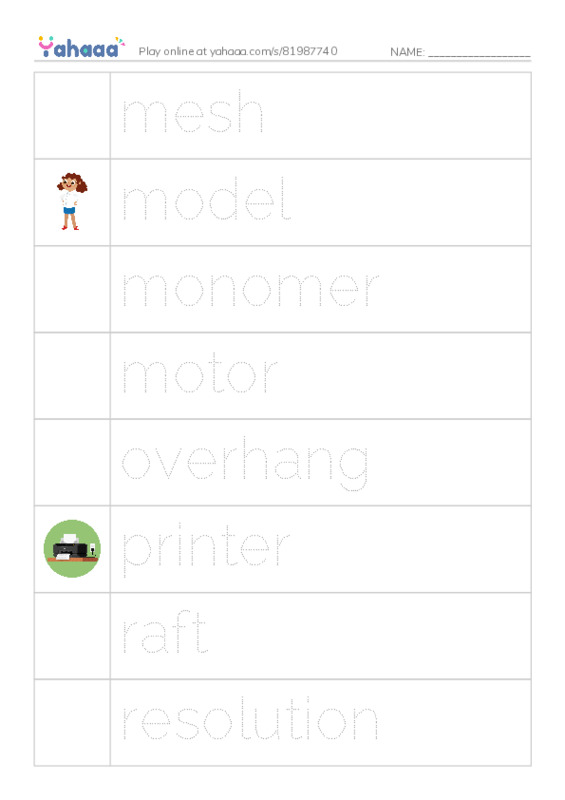 Common Nouns in English: 3d printing 2 PDF one column image words