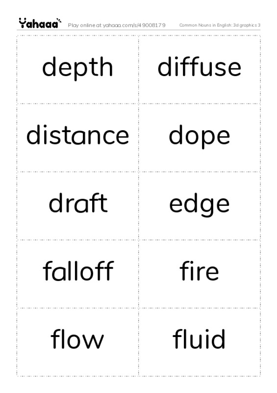 Common Nouns in English: 3d graphics 3 PDF two columns flashcards