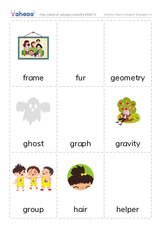Common Nouns in English: 3d graphics 4 PDF flaschards with images