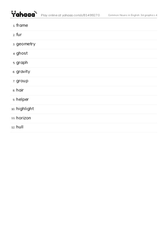 Common Nouns in English: 3d graphics 4 PDF words glossary