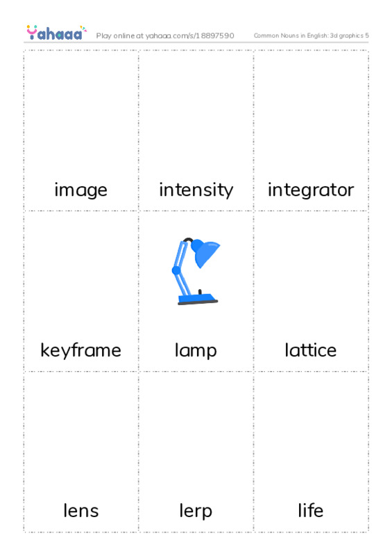 Common Nouns in English: 3d graphics 5 PDF flaschards with images