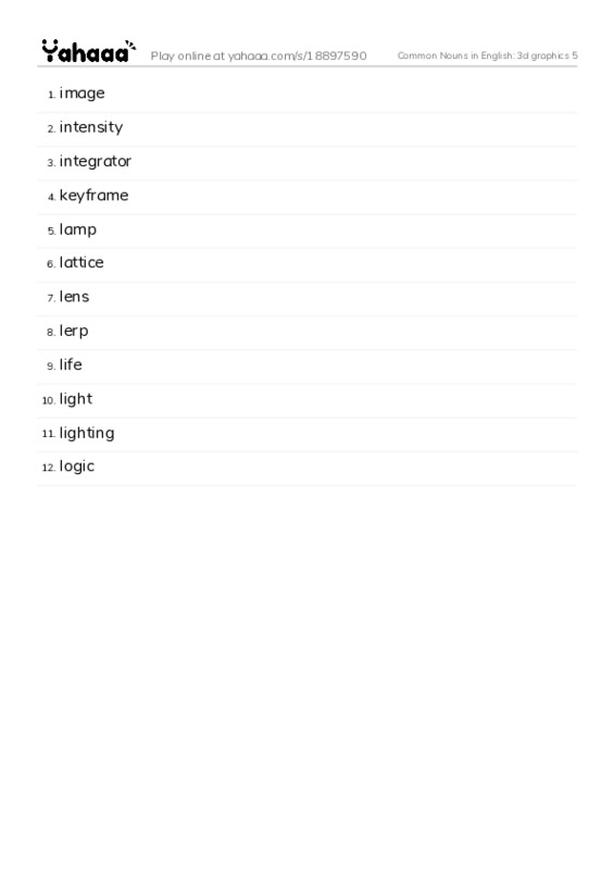 Common Nouns in English: 3d graphics 5 PDF words glossary