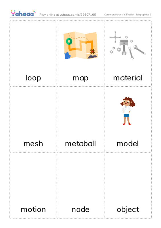 Common Nouns in English: 3d graphics 6 PDF flaschards with images
