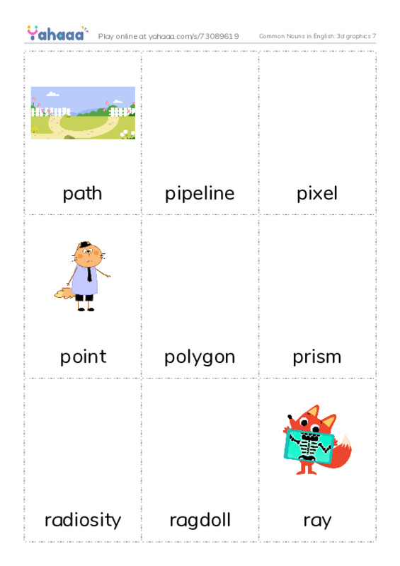 Common Nouns in English: 3d graphics 7 PDF flaschards with images