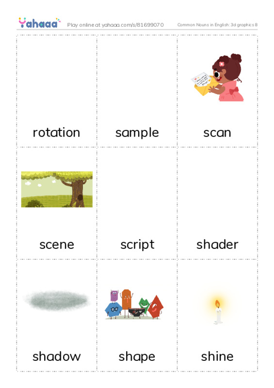 Common Nouns in English: 3d graphics 8 PDF flaschards with images