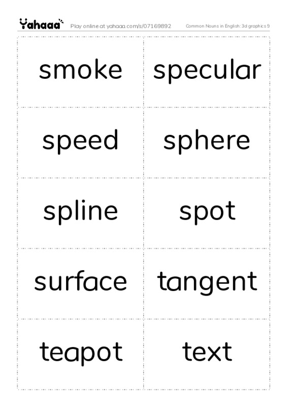 Common Nouns in English: 3d graphics 9 PDF two columns flashcards