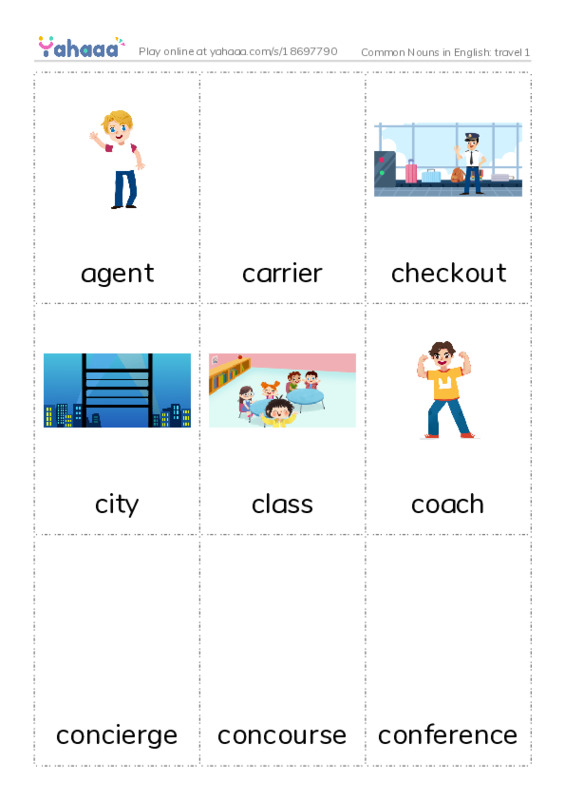 Common Nouns in English: travel 1 PDF flaschards with images