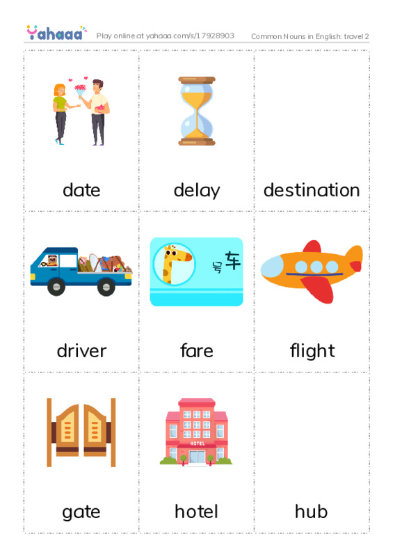 Common Nouns in English: travel 2 PDF flaschards with images