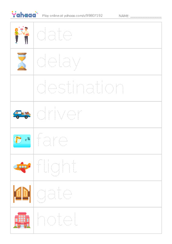 Common Nouns in English: travel 2 PDF one column image words