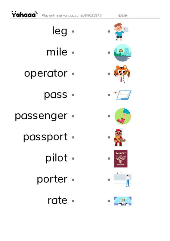 Common Nouns in English: travel 3 PDF link match words worksheet