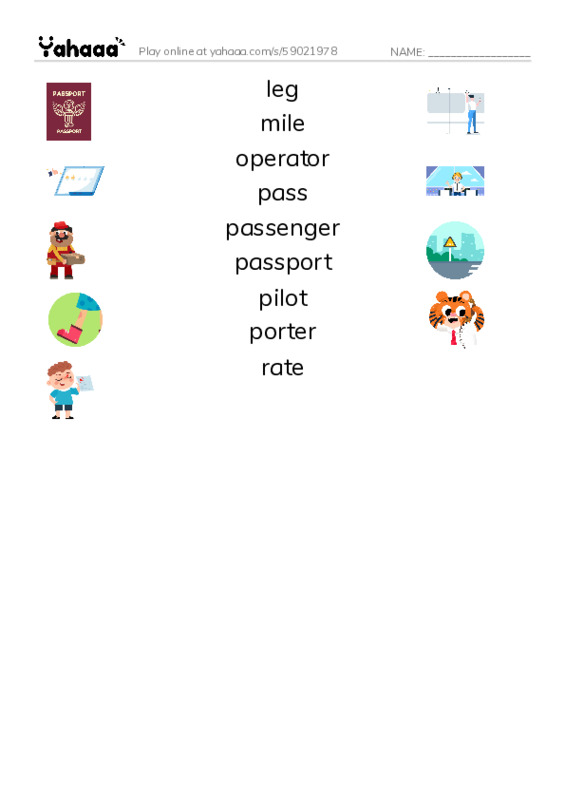 Common Nouns in English: travel 3 PDF three columns match words