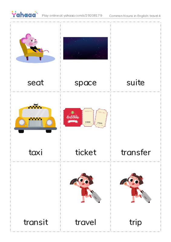 Common Nouns in English: travel 4 PDF flaschards with images