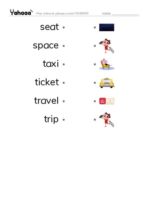 Common Nouns in English: travel 4 PDF link match words worksheet