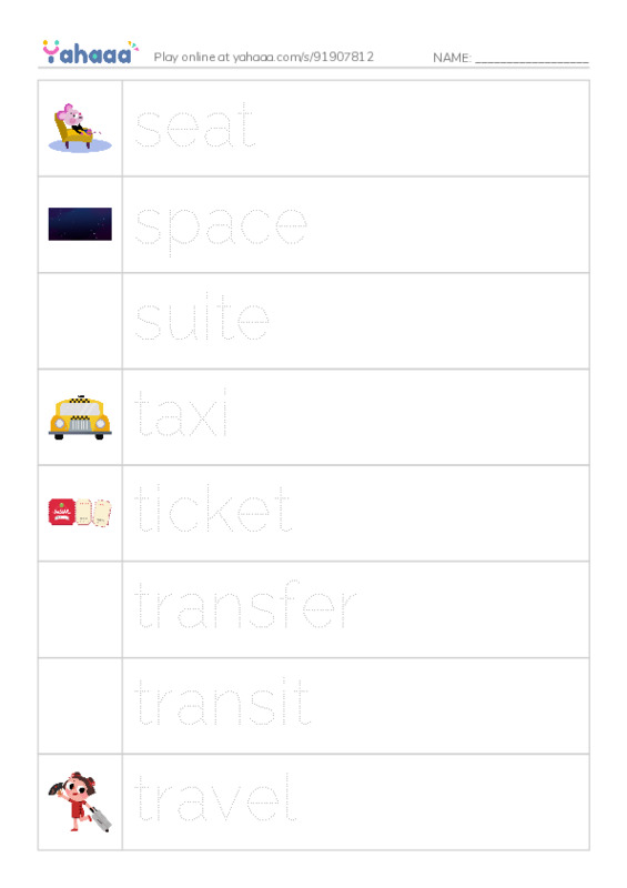 Common Nouns in English: travel 4 PDF one column image words