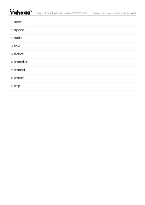 Common Nouns in English: travel 4 PDF words glossary