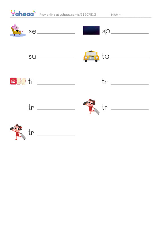 Common Nouns in English: travel 4 PDF worksheet writing row