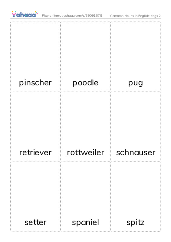 Common Nouns in English: dogs 2 PDF flaschards with images