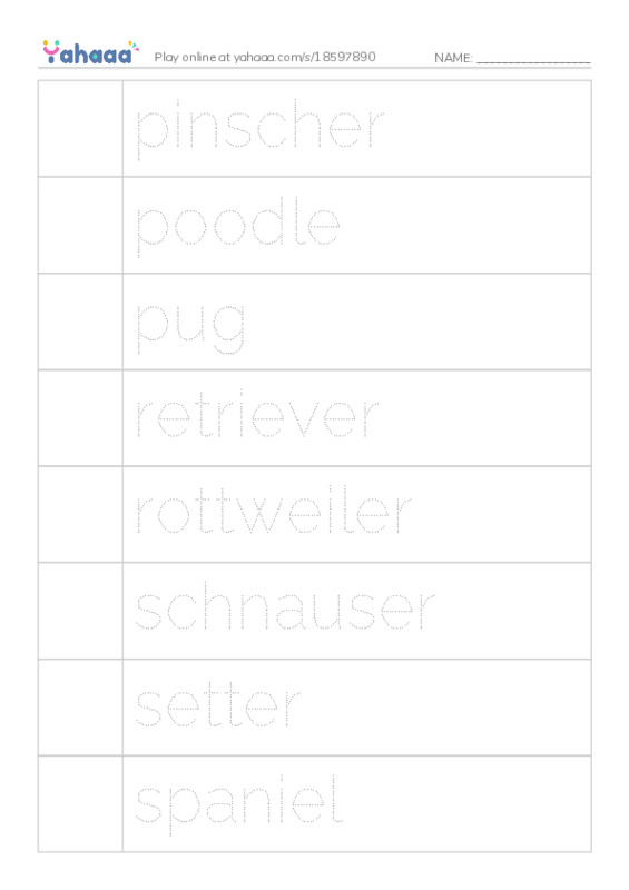 Common Nouns in English: dogs 2 PDF one column image words