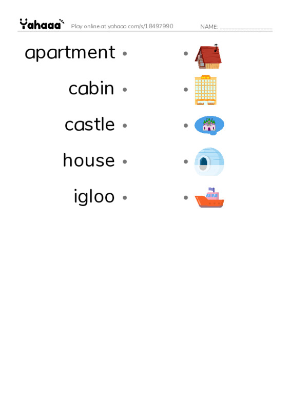 Common Nouns in English: houses 1 PDF link match words worksheet