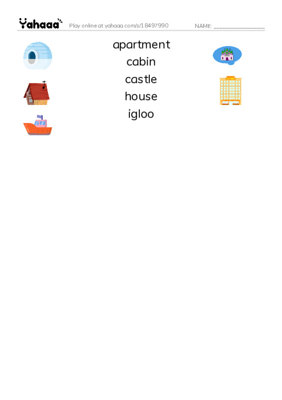 Common Nouns in English: houses 1 PDF three columns match words