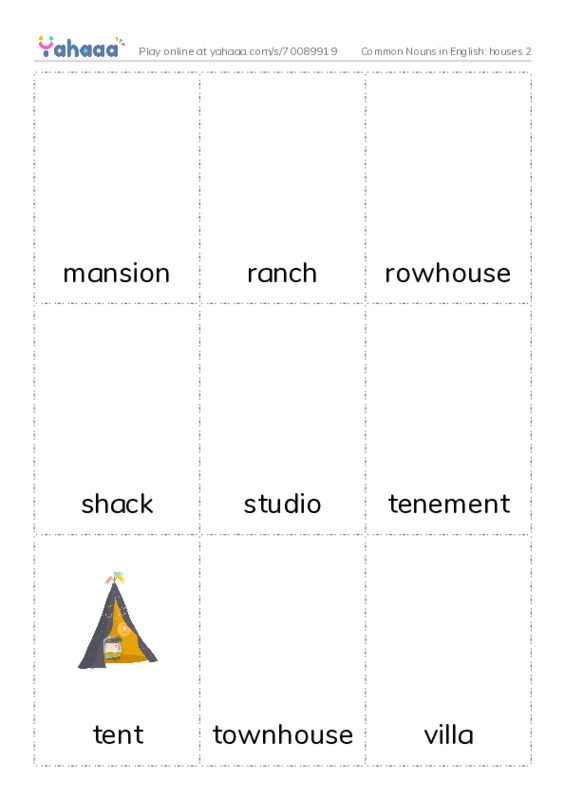 Common Nouns in English: houses 2 PDF flaschards with images