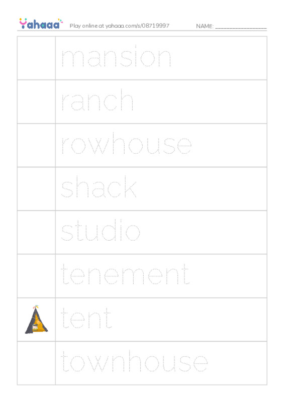 Common Nouns in English: houses 2 PDF one column image words