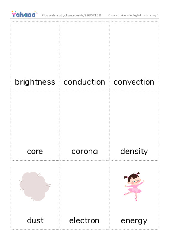 Common Nouns in English: astronomy 1 PDF flaschards with images