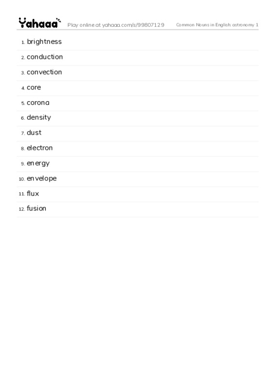 Common Nouns in English: astronomy 1 PDF words glossary