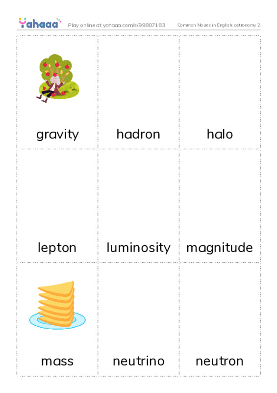 Common Nouns in English: astronomy 2 PDF flaschards with images