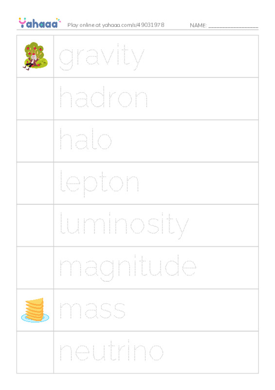 Common Nouns in English: astronomy 2 PDF one column image words