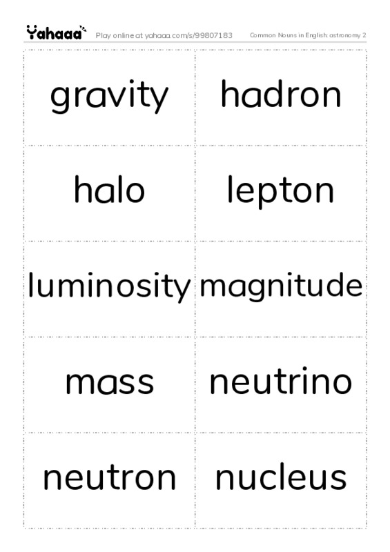 Common Nouns in English: astronomy 2 PDF two columns flashcards