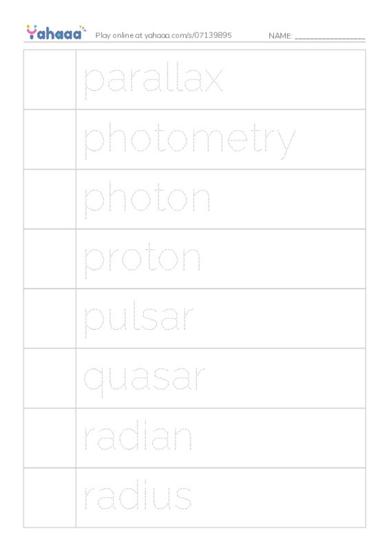 Common Nouns in English: astronomy 3 PDF one column image words