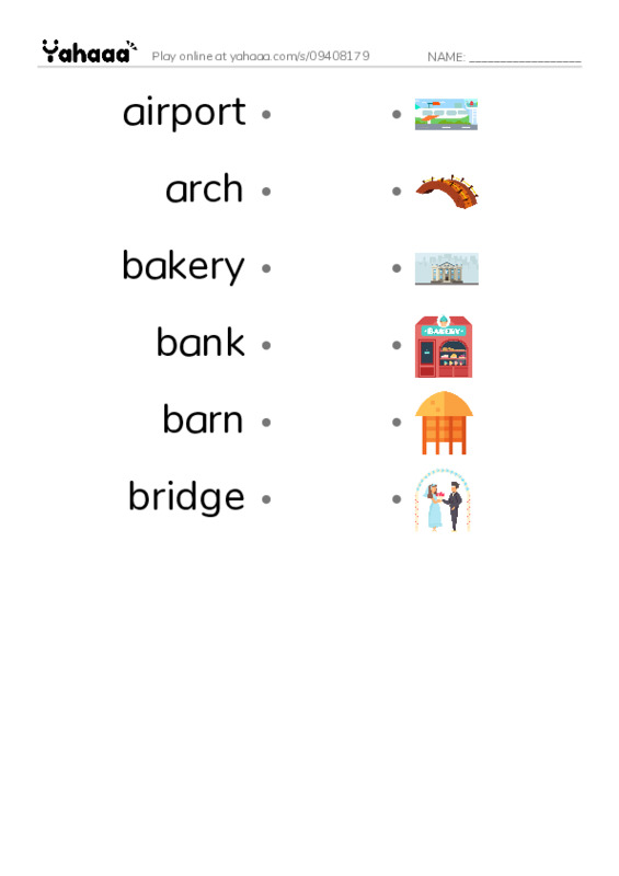 Common Nouns in English: buildings 1 PDF link match words worksheet