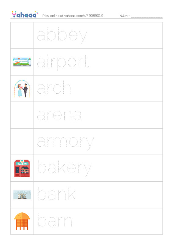 Common Nouns in English: buildings 1 PDF one column image words