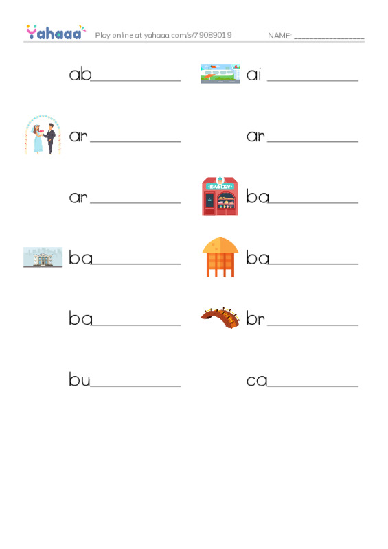 Common Nouns in English: buildings 1 PDF worksheet writing row