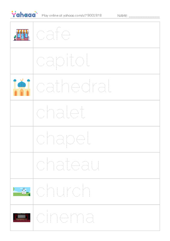 Common Nouns in English: buildings 2 PDF one column image words