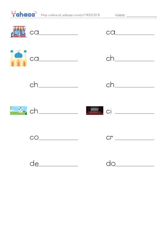 Common Nouns in English: buildings 2 PDF worksheet writing row