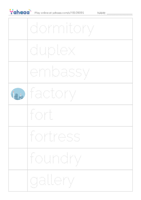 Common Nouns in English: buildings 3 PDF one column image words