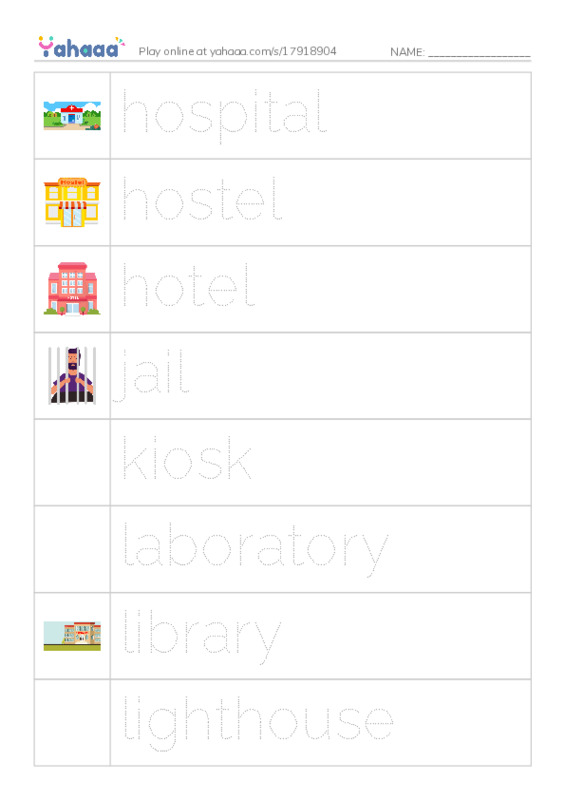 Common Nouns in English: buildings 4 PDF one column image words