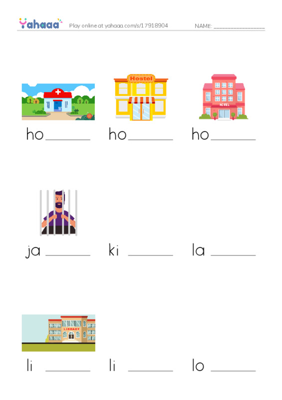 Common Nouns in English: buildings 4 PDF worksheet to fill in words gaps