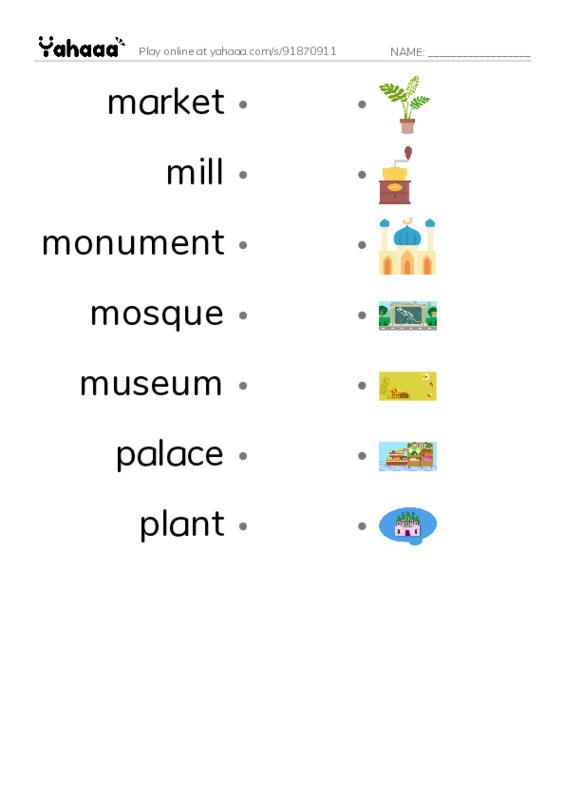 Common Nouns in English: buildings 5 PDF link match words worksheet