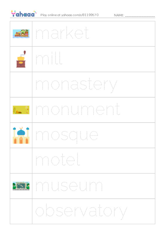 Common Nouns in English: buildings 5 PDF one column image words