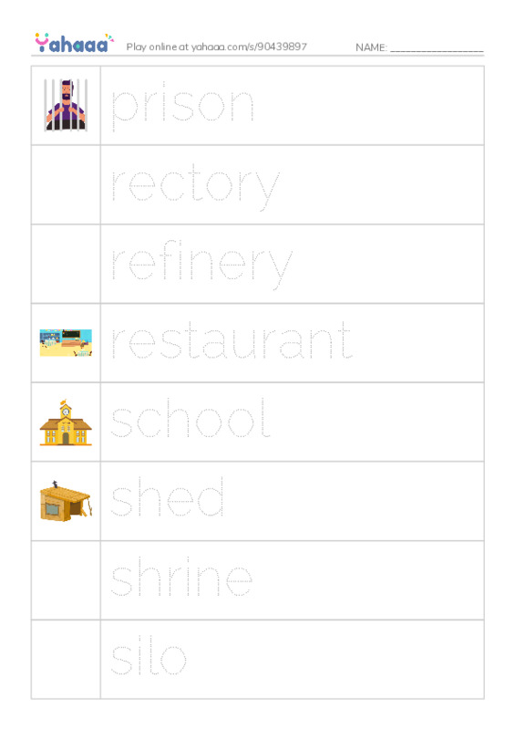 Common Nouns in English: buildings 6 PDF one column image words