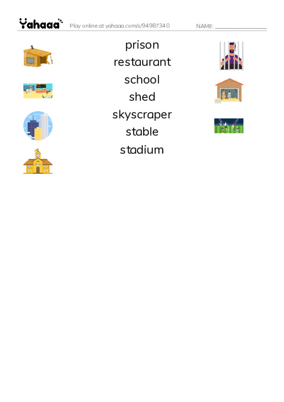 Common Nouns in English: buildings 6 PDF three columns match words